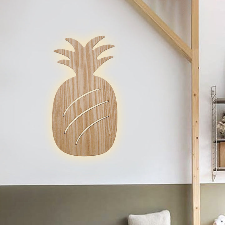 Skørter | Modern LED Wall Lamp with Wooden Shade Beige Car/Pineapple/Cactus Wall Mounted Light for Bedroom