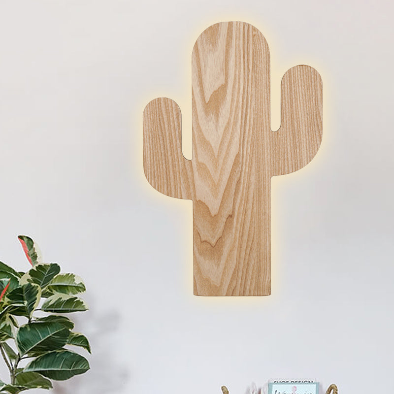 Skørter | Modern LED Wall Lamp with Wooden Shade Beige Car/Pineapple/Cactus Wall Mounted Light for Bedroom