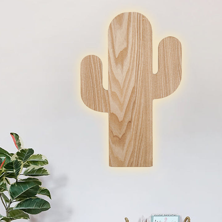 Skørter | Modern LED Wall Lamp with Wooden Shade Beige Car/Pineapple/Cactus Wall Mounted Light for Bedroom