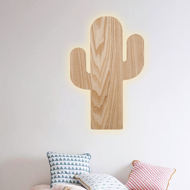 Skørter | Modern LED Wall Lamp with Wooden Shade Beige Car/Pineapple/Cactus Wall Mounted Light for Bedroom