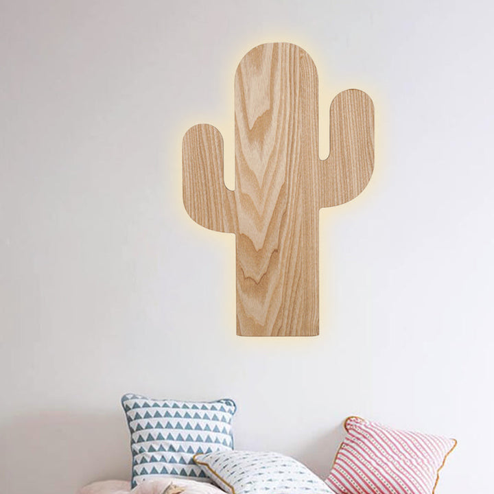 Skørter | Modern LED Wall Lamp with Wooden Shade Beige Car/Pineapple/Cactus Wall Mounted Light for Bedroom