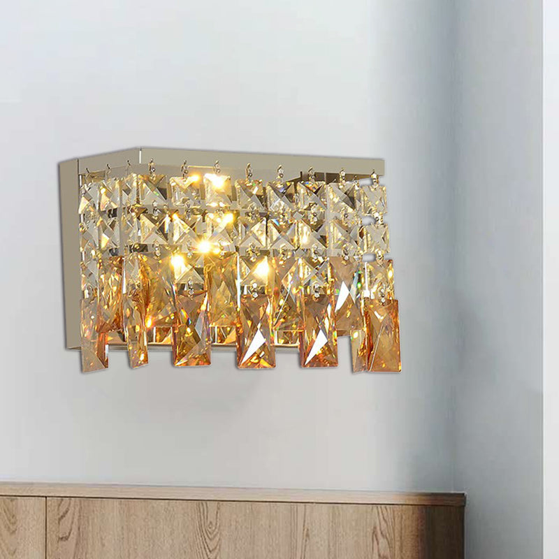 Lisslune | LED Wall Light Contemporary Hall Wall Mounted Fixture with Rectangular Amber Crystal Shade
