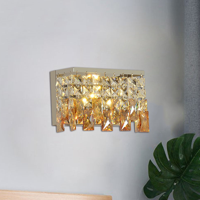 Lisslune | LED Wall Light Contemporary Hall Wall Mounted Fixture with Rectangular Amber Crystal Shade