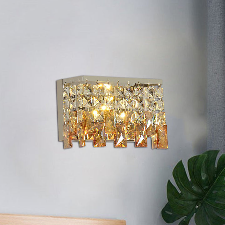 Lisslune | LED Wall Light Contemporary Hall Wall Mounted Fixture with Rectangular Amber Crystal Shade