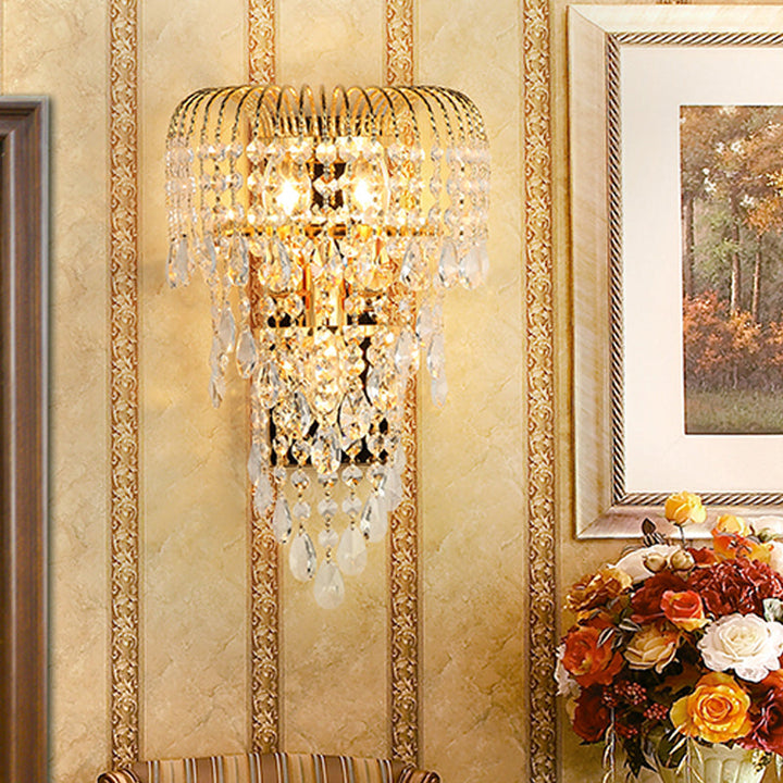 Skørter | Cascading Crystal Strand Wall Lamp Traditional 3 Lights Living Room Wall Light in Gold