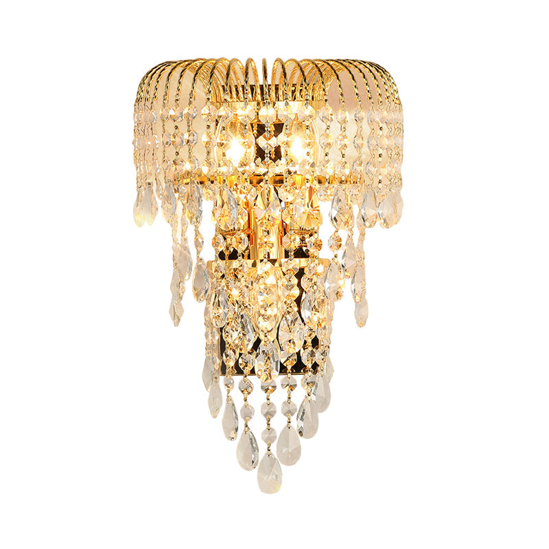 Skørter | Cascading Crystal Strand Wall Lamp Traditional 3 Lights Living Room Wall Light in Gold