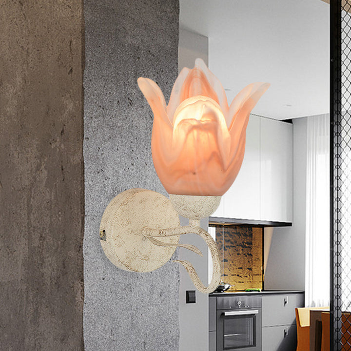 Skørter | White floral wall lamp lighting Tradition Frosted Glass 1 main living room wall lighting