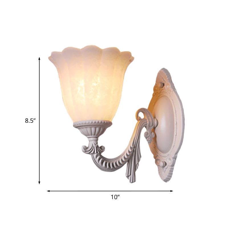 Skørter | Flower white glass wall lamp vintage 1/2 bulb living room wall-mounted lighting with curved arm