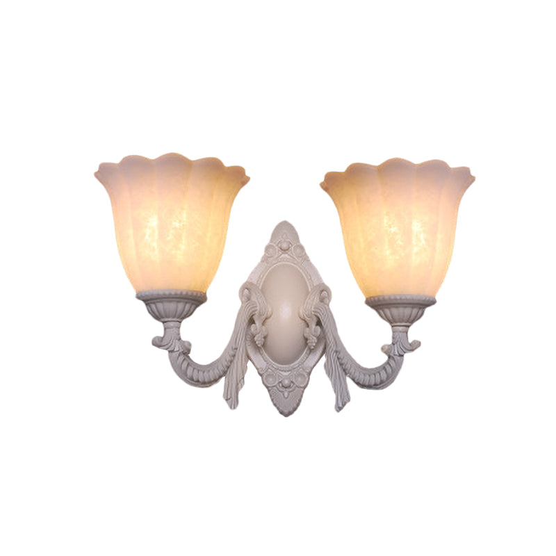 Skørter | Flower white glass wall lamp vintage 1/2 bulb living room wall-mounted lighting with curved arm