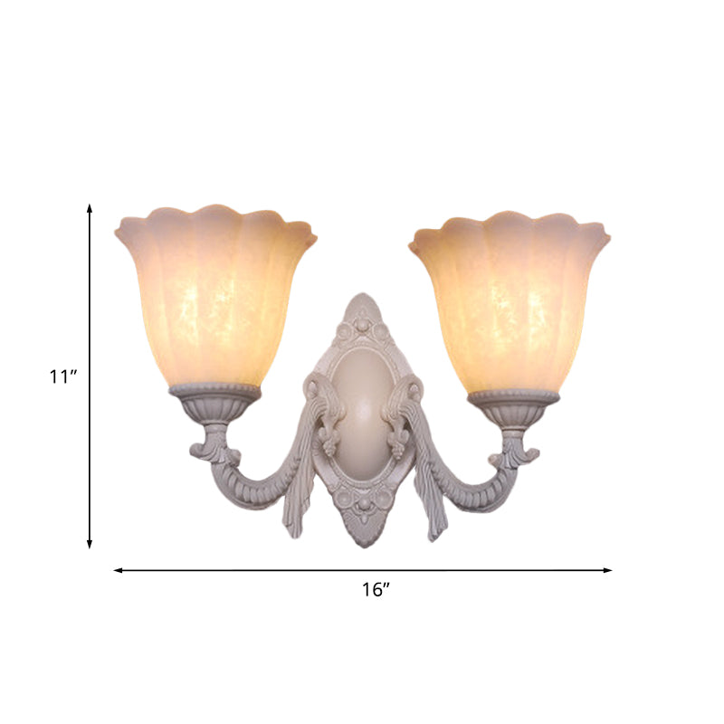 Skørter | Flower white glass wall lamp vintage 1/2 bulb living room wall-mounted lighting with curved arm