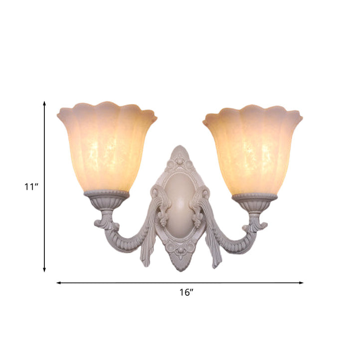 Skørter | Flower white glass wall lamp vintage 1/2 bulb living room wall-mounted lighting with curved arm