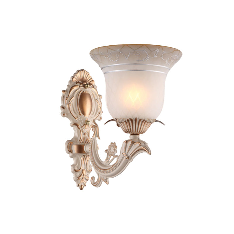 Skørter | Metal Beige Wall Light Fixture Curvy Arm 1/2-Light Antique Wall Lamp with Bell White Glass Shade