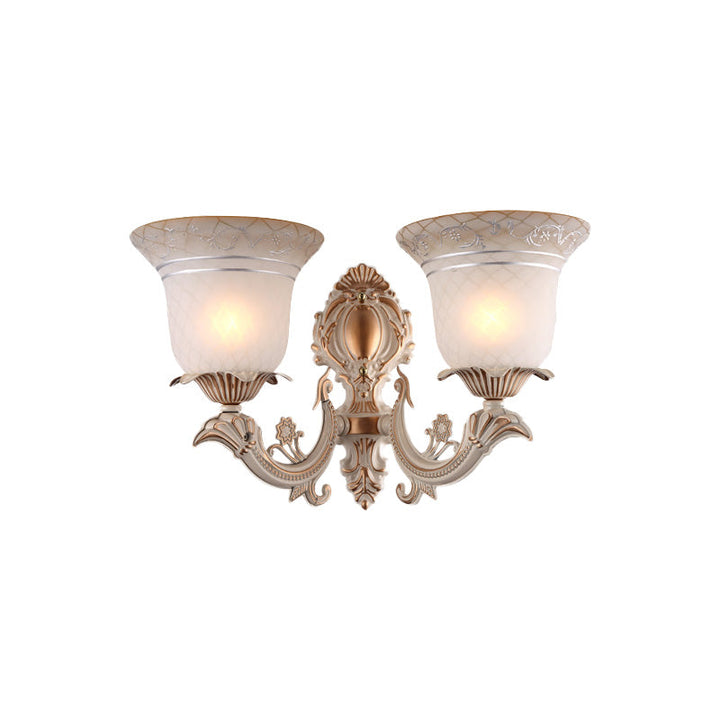 Skørter | Metal Beige Wall Light Fixture Curvy Arm 1/2-Light Antique Wall Lamp with Bell White Glass Shade