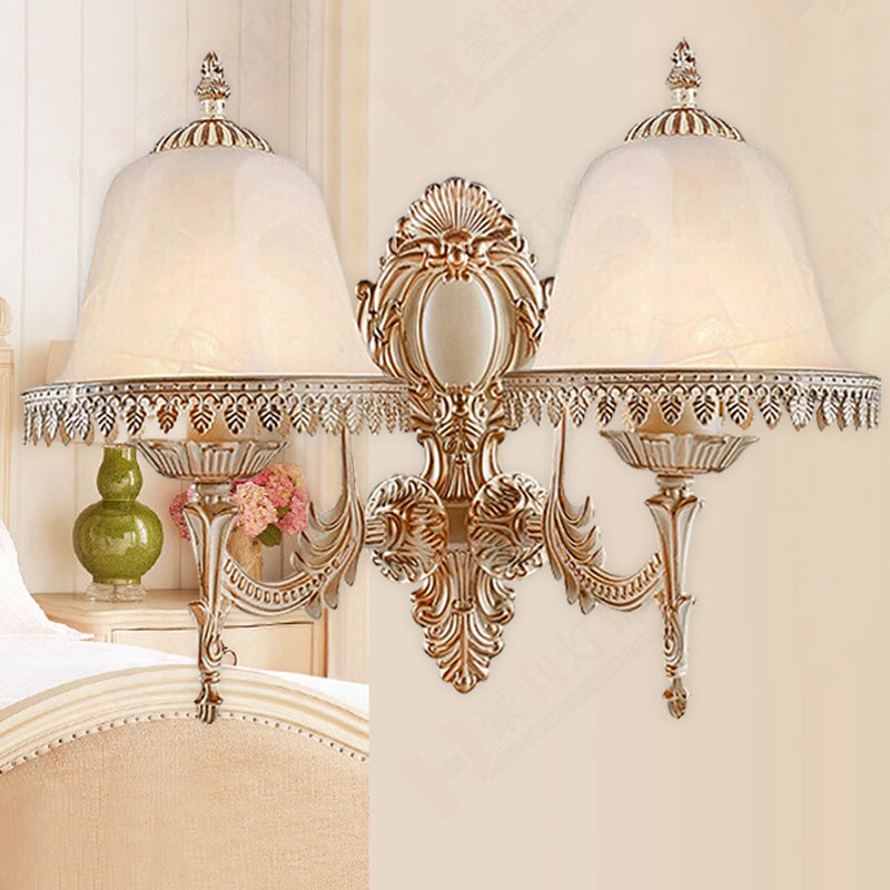 Skørter | 1/2 Lichten Bell Wall Lamp Classic Beige Frosted Glass Wall Mounted Lighting Fixture for Living Room