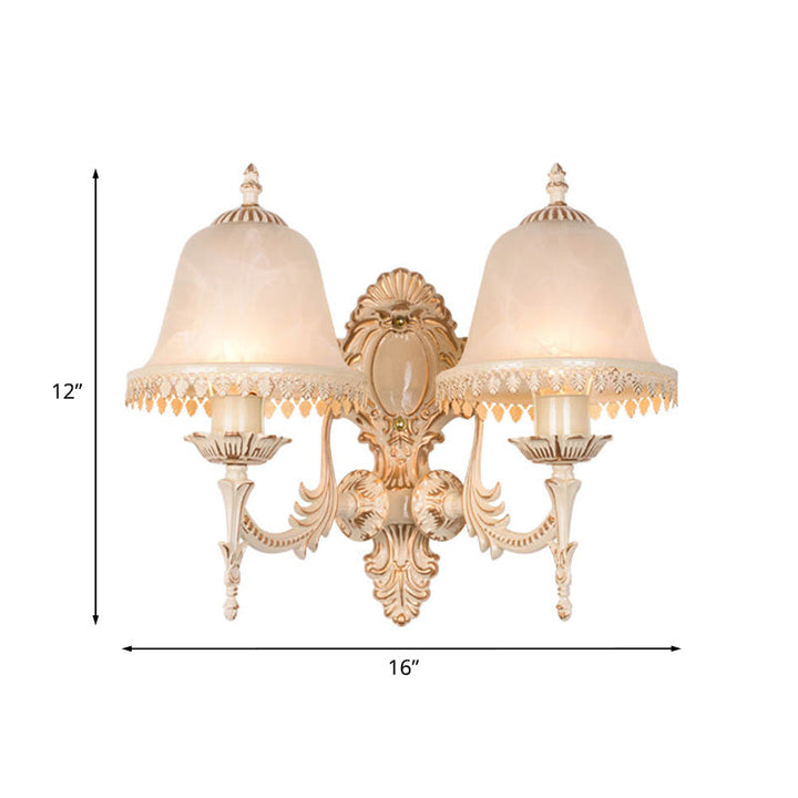 Skørter | 1/2 Lichten Bell Wall Lamp Classic Beige Frosted Glass Wall Mounted Lighting Fixture for Living Room