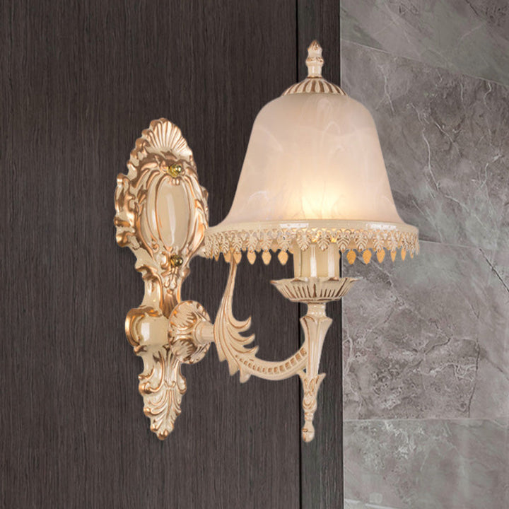 Skørter | 1/2 Lichten Bell Wall Lamp Classic Beige Frosted Glass Wall Mounted Lighting Fixture for Living Room