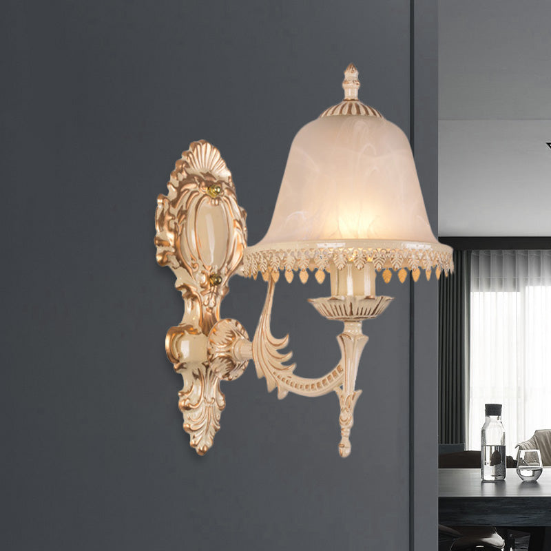Skørter | 1/2 Lichten Bell Wall Lamp Classic Beige Frosted Glass Wall Mounted Lighting Fixture for Living Room