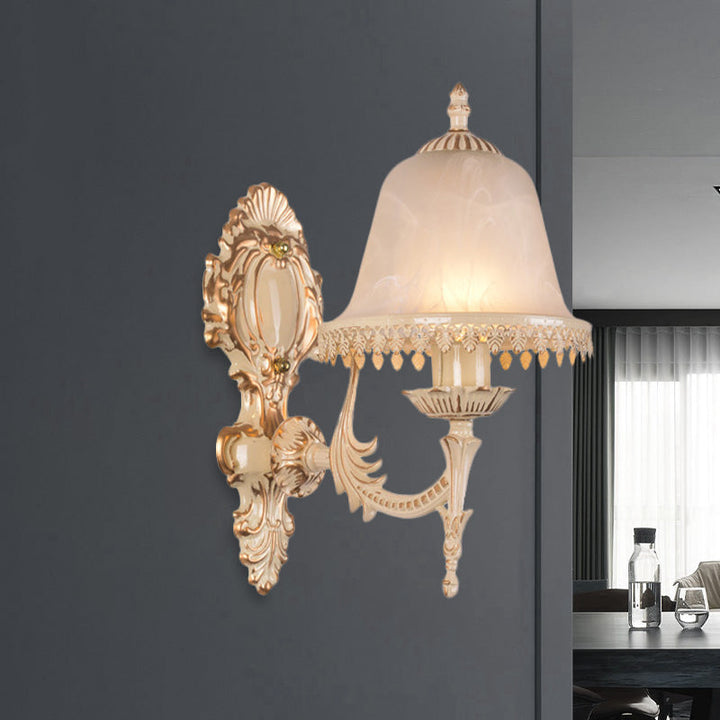 Skørter | 1/2 Lichten Bell Wall Lamp Classic Beige Frosted Glass Wall Mounted Lighting Fixture for Living Room