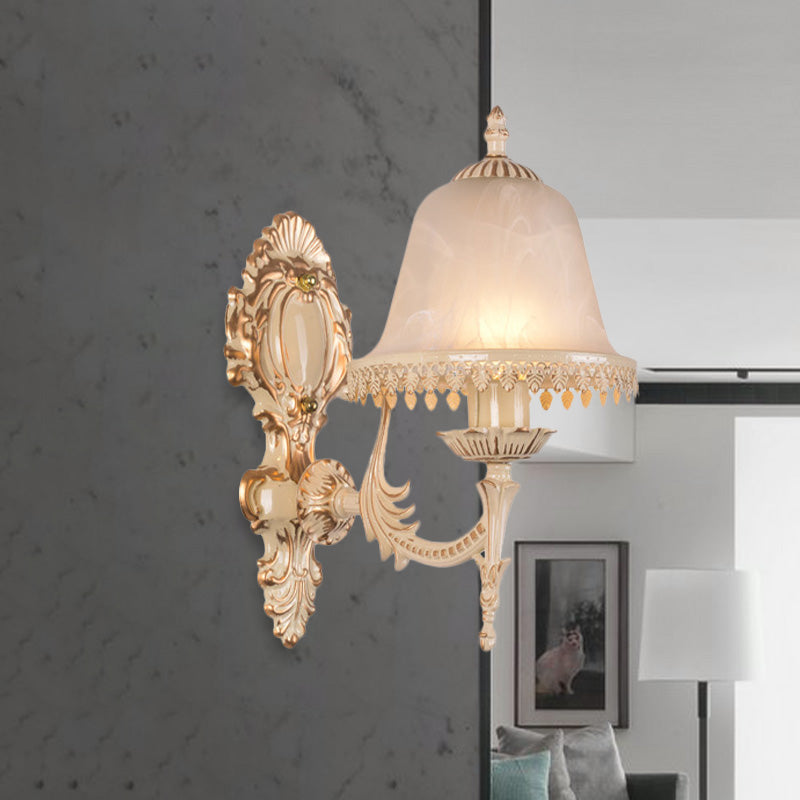 Skørter | 1/2 Lichten Bell Wall Lamp Classic Beige Frosted Glass Wall Mounted Lighting Fixture for Living Room