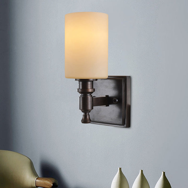 Skørter | Black column wall lamp traditional frosted glass single light living room wall light