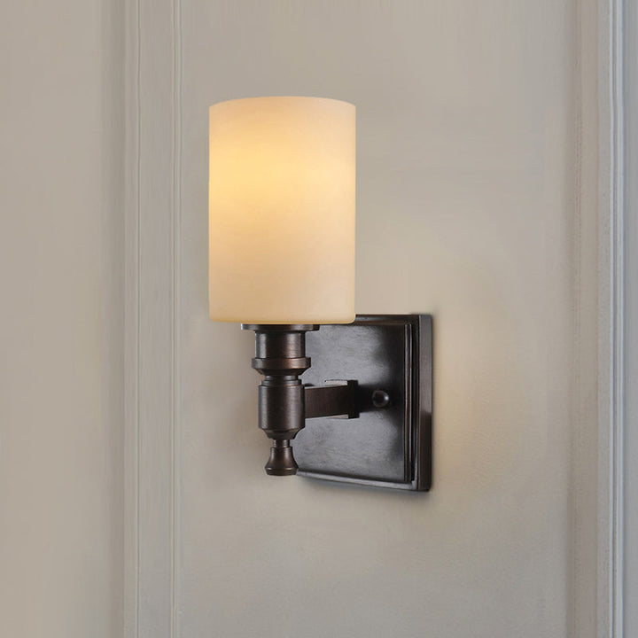 Skørter | Black column wall lamp traditional frosted glass single light living room wall light