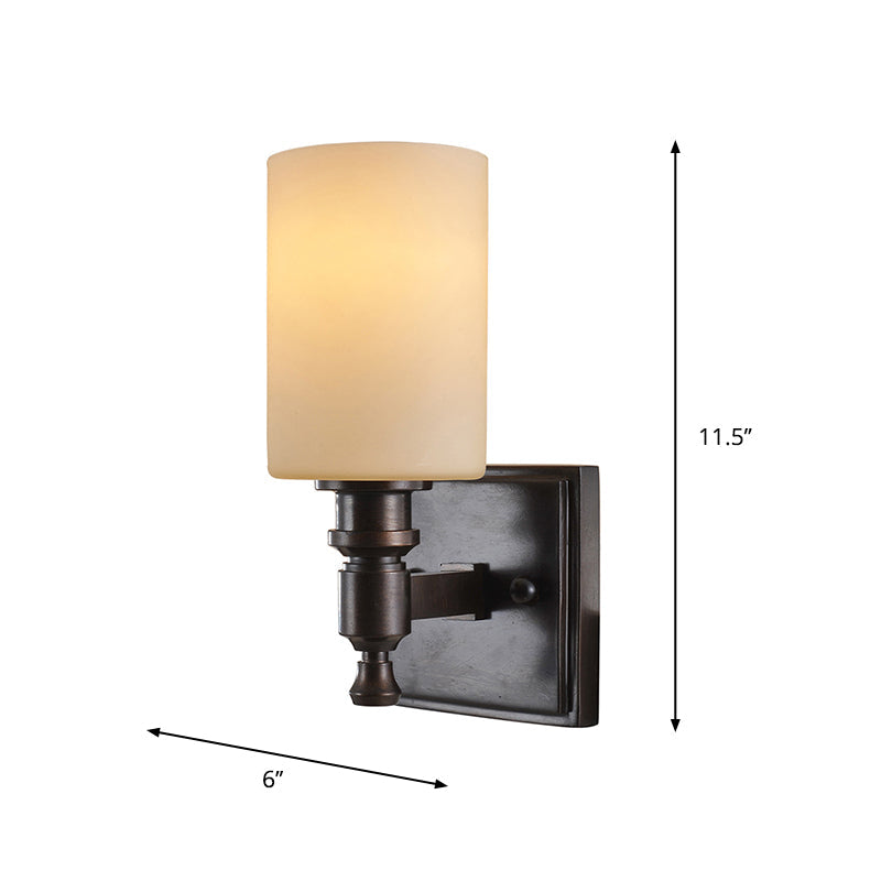 Skørter | Black column wall lamp traditional frosted glass single light living room wall light
