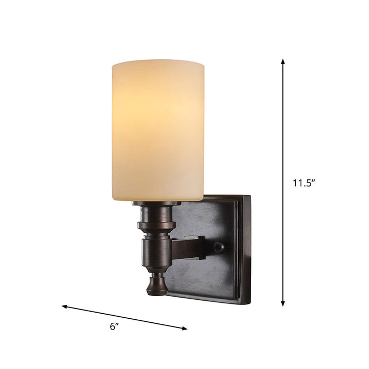 Skørter | Black column wall lamp traditional frosted glass single light living room wall light
