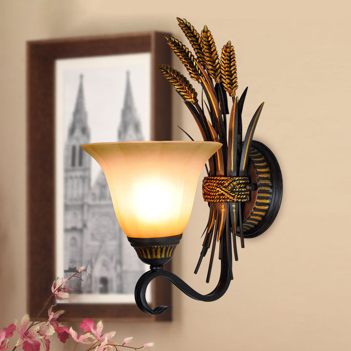 Skørter | Bell Bedroom Wall Sconce Light Vintage Milk Glass 1-Head Black and Gold Wall Lighting