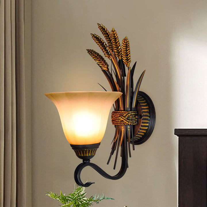Skørter | Bell Bedroom Wall Sconce Light Vintage Milk Glass 1-Head Black and Gold Wall Lighting