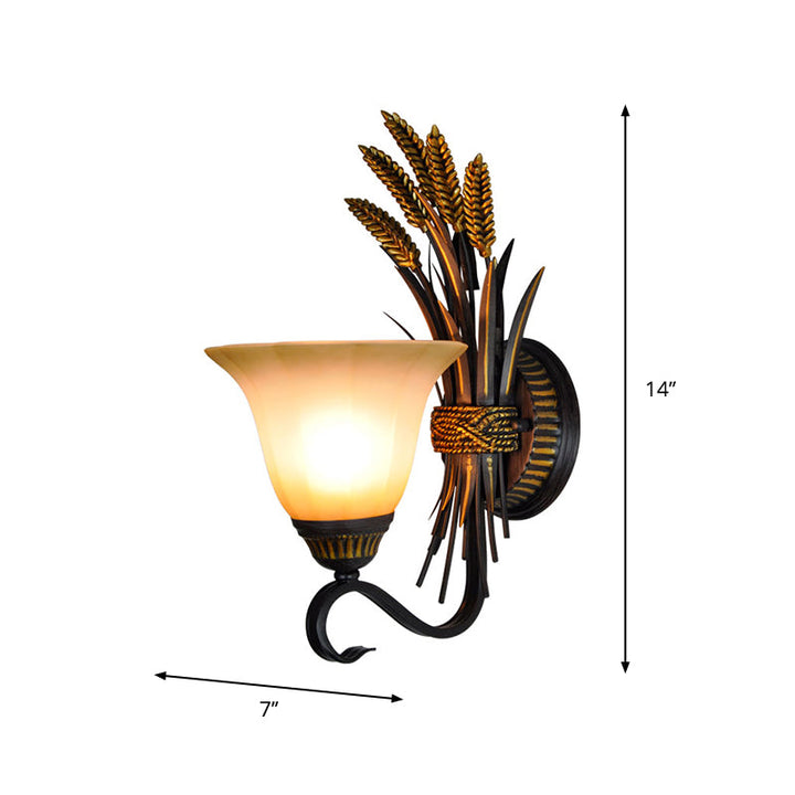 Skørter | Bell Bedroom Wall Sconce Light Vintage Milk Glass 1-Head Black and Gold Wall Lighting