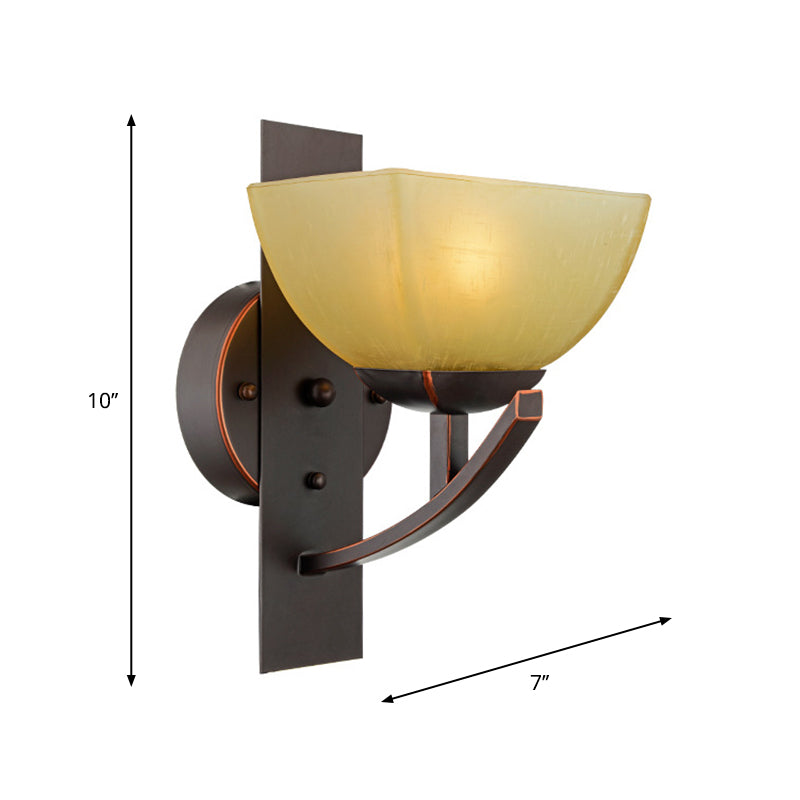 Skørter | Frosted Curved Glass Wall Light Antique 1-Light Living Room Wall Lights Fixture in Black