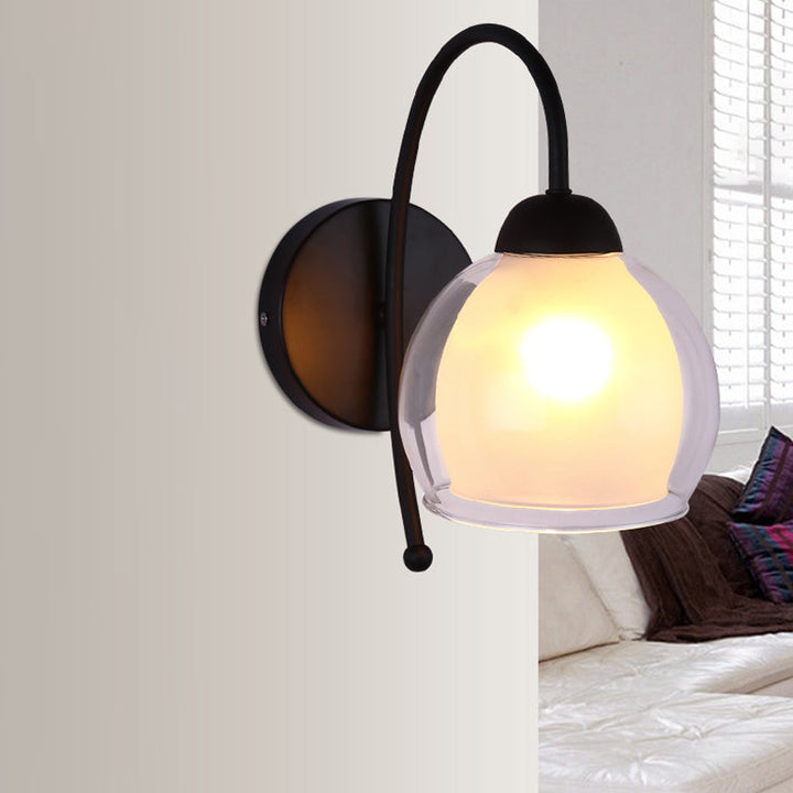 Skørter | Clear and Frosted Glass Black Wall Light Global Single Light Traditional Wall Light with Goose Neck Arm