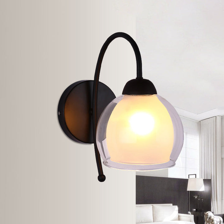 Skørter | Clear and Frosted Glass Black Wall Light Global Single Light Traditional Wall Light with Goose Neck Arm