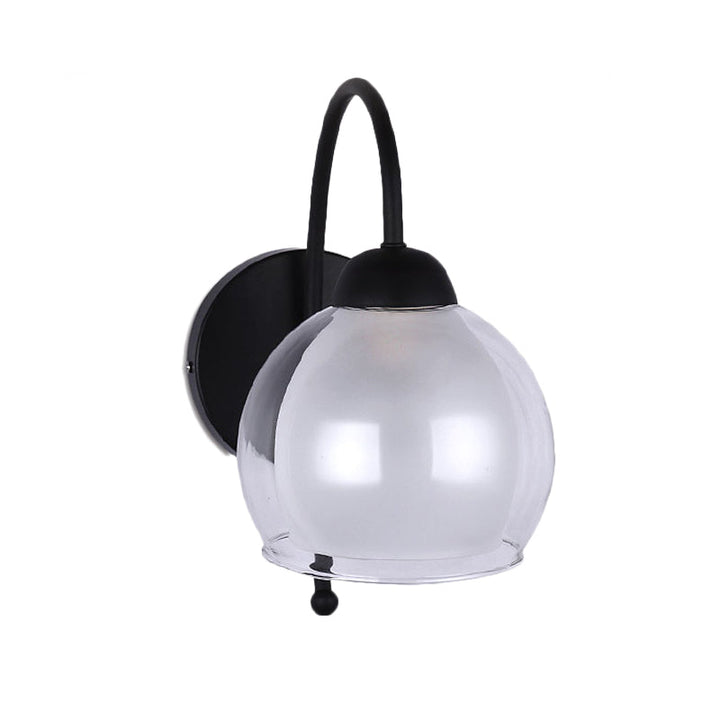 Skørter | Clear and Frosted Glass Black Wall Light Global Single Light Traditional Wall Light with Goose Neck Arm