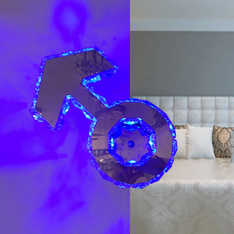 Lisslune | Faceted Crystal Boys Logo Wall Light Minimal Style LED Bedroom Wall Lamp in Chrome, Warm/White/Blue Light