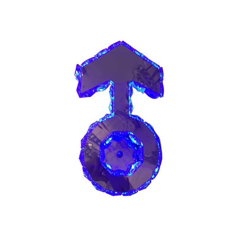 Lisslune | Faceted Crystal Boys Logo Wall Light Minimal Style LED Bedroom Wall Lamp in Chrome, Warm/White/Blue Light