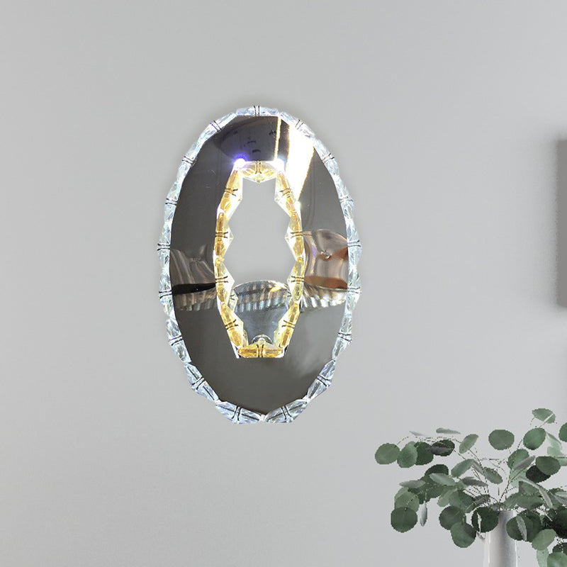 Lisslune | Circular Faceted Crystal Wall Light Modern LED Bedroom Wall Light Lighting in Chrome, Warm/White Light