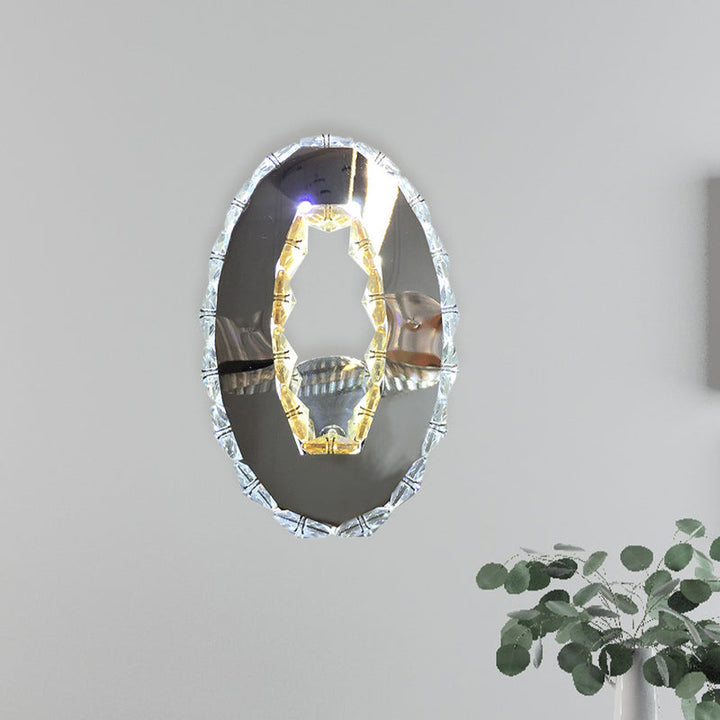 Lisslune | Circular Faceted Crystal Wall Light Modern LED Bedroom Wall Light Lighting in Chrome, Warm/White Light