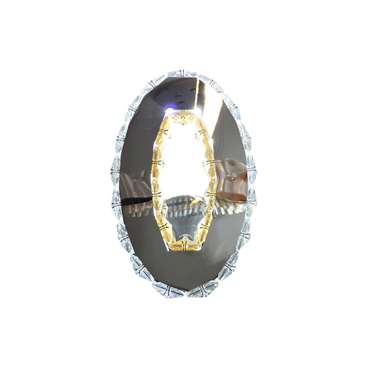 Lisslune | Circular Faceted Crystal Wall Light Modern LED Bedroom Wall Light Lighting in Chrome, Warm/White Light