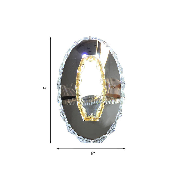 Lisslune | Circular Faceted Crystal Wall Light Modern LED Bedroom Wall Light Lighting in Chrome, Warm/White Light