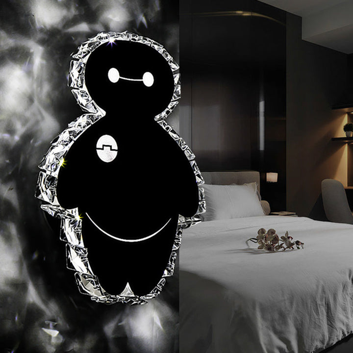 Lisslune | Chrome Cartoon Snowman Wall Mount Light Fixture Simple K9 Crystal LED Bedroom Wall Lighting Ideas in Warm/White Light