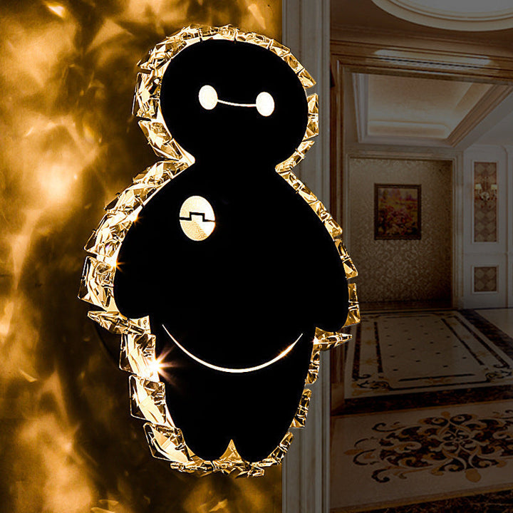 Lisslune | Chrome Cartoon Snowman Wall Mount Light Fixture Simple K9 Crystal LED Bedroom Wall Lighting Ideas in Warm/White Light
