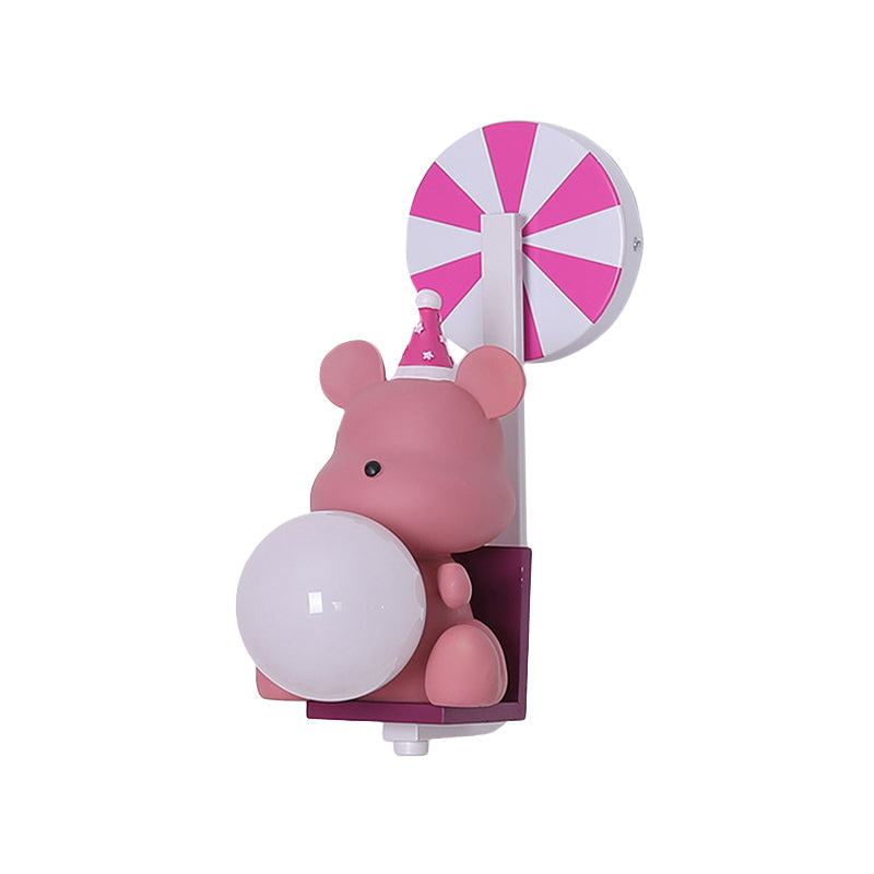 Skørter | Birthday Bear Holding A Ball Wall Lamp Cartoon Resin 1-Light Pink/Blue Wall Light with Milk Glass Shade