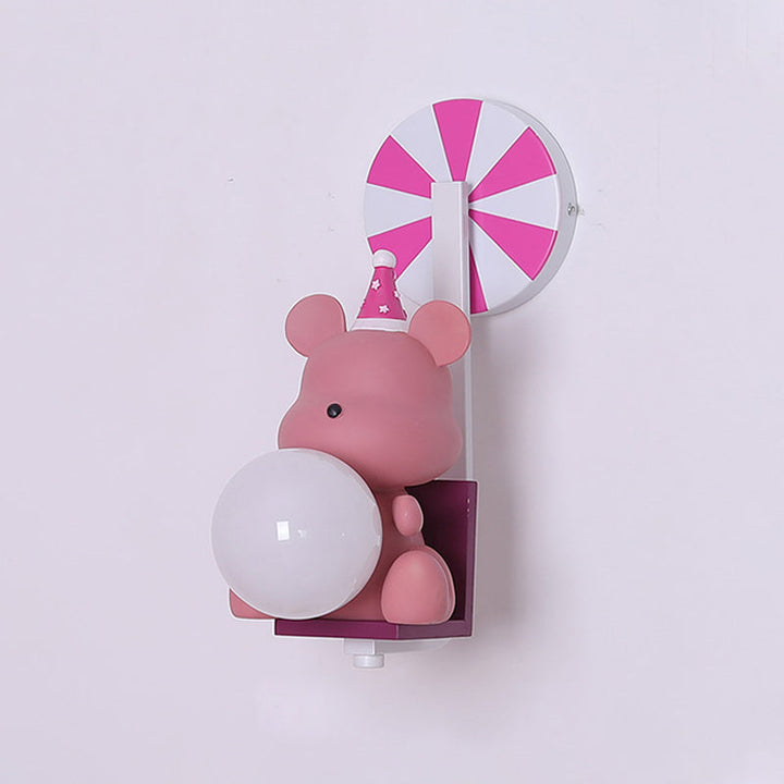 Skørter | Birthday Bear Holding A Ball Wall Lamp Cartoon Resin 1-Light Pink/Blue Wall Light with Milk Glass Shade