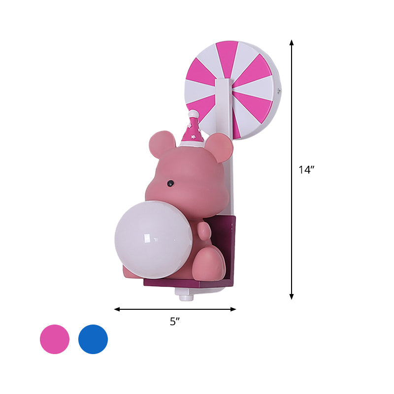 Skørter | Birthday Bear Holding A Ball Wall Lamp Cartoon Resin 1-Light Pink/Blue Wall Light with Milk Glass Shade