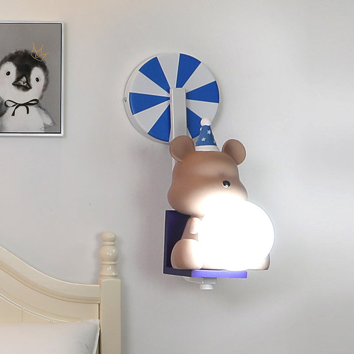 Skørter | Birthday Bear Holding A Ball Wall Lamp Cartoon Resin 1-Light Pink/Blue Wall Light with Milk Glass Shade
