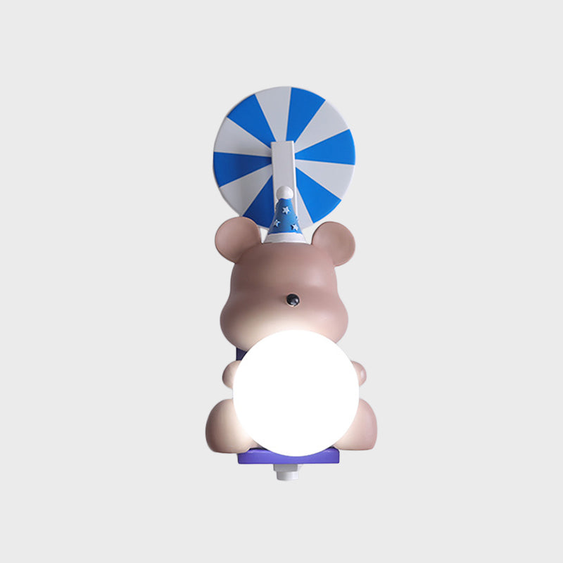 Skørter | Birthday Bear Holding A Ball Wall Lamp Cartoon Resin 1-Light Pink/Blue Wall Light with Milk Glass Shade