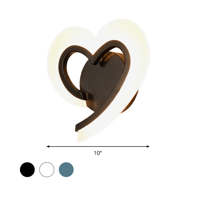 Skørter | Minimalist Love Heart Wall Lamp Acrylic Bedside LED Candle Holder Lighting Fixture in Blue/White/Black