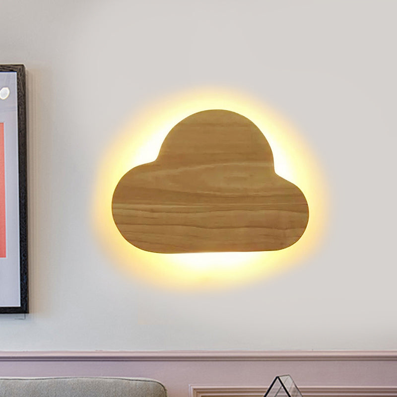 Skørter | Wooden Cloud Flush Mount Wall Lamp Minimalist Beige LED Wall Lamp in Warm/White Light