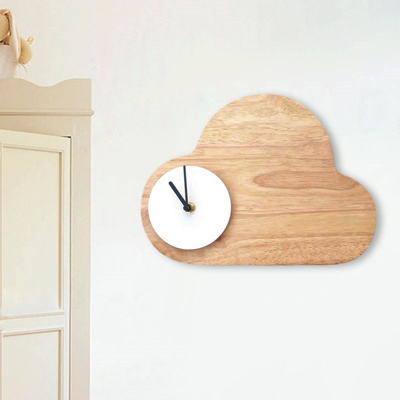Skørter | Cartoon Cloud Wood Flush Mount LED Wall Lamp with Black/White Clock for Children's Bed, Warm/White Light